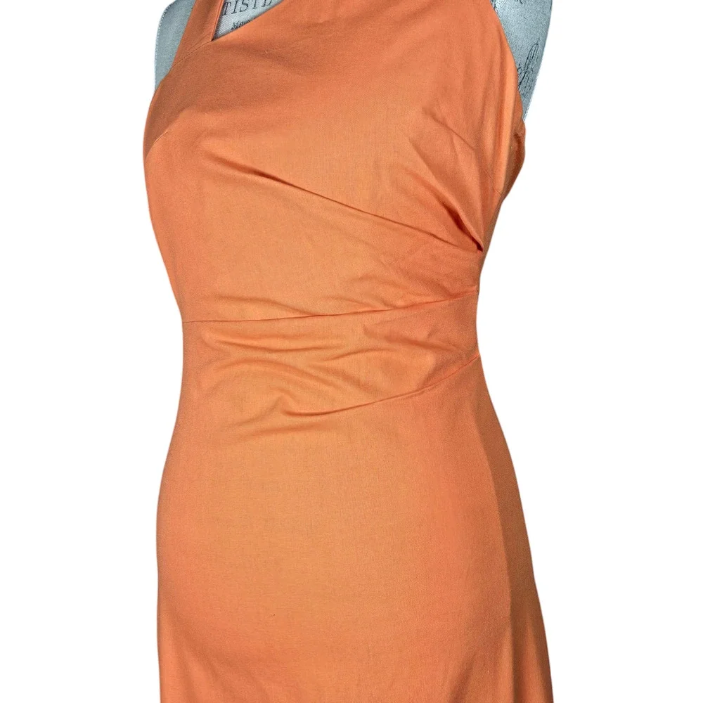 Commense Halter Maxi Dress Womens XSmall NEW Orange Linen Pleated Party Cocktail